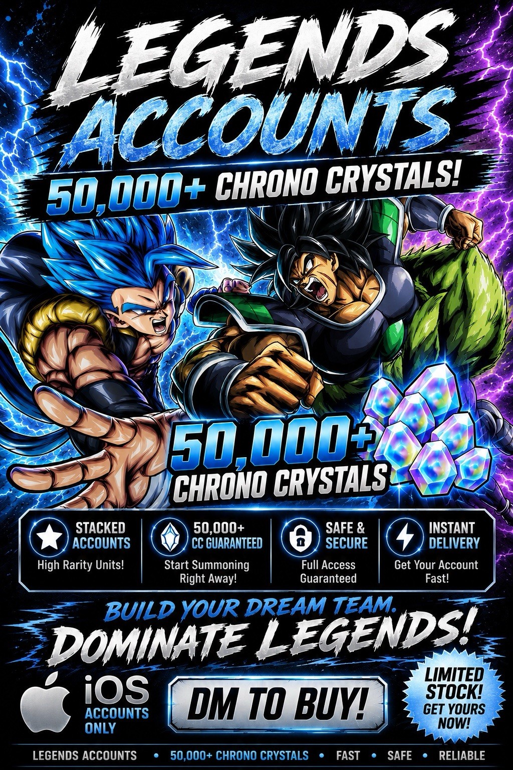 (MESSAGE BEFORE BUYING) DRAGON BALL LEGENDS 50K+ IOS/APPLE CHRONO CRYSTALS