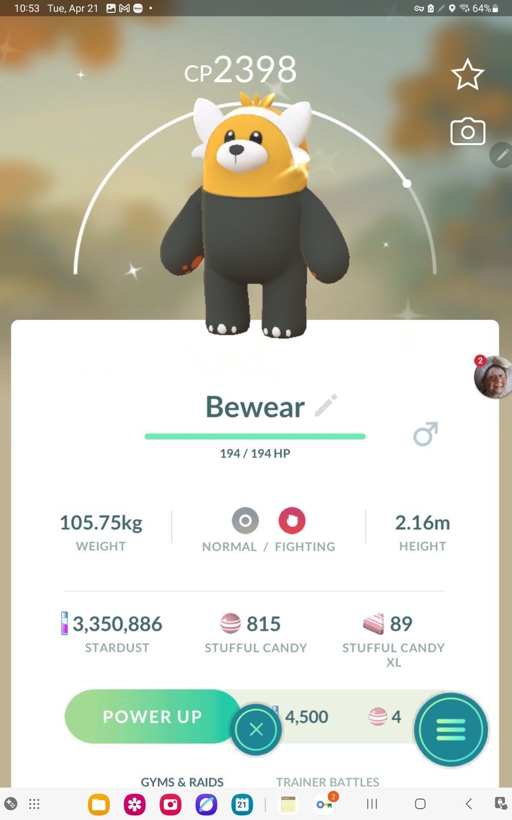 Shiny Bewear in GO. Custom OT to Home read description