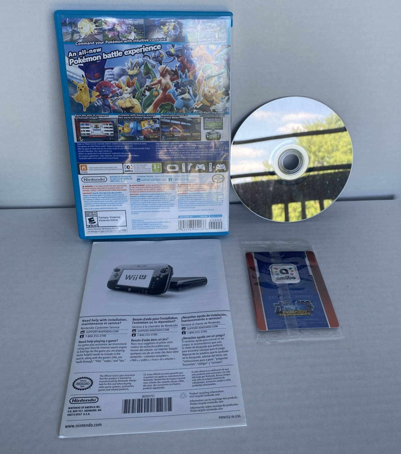 Nintendo Pokkén Tournament Wii U Fighting Game w/ Shadow MewTwo Amiibo Card RARE