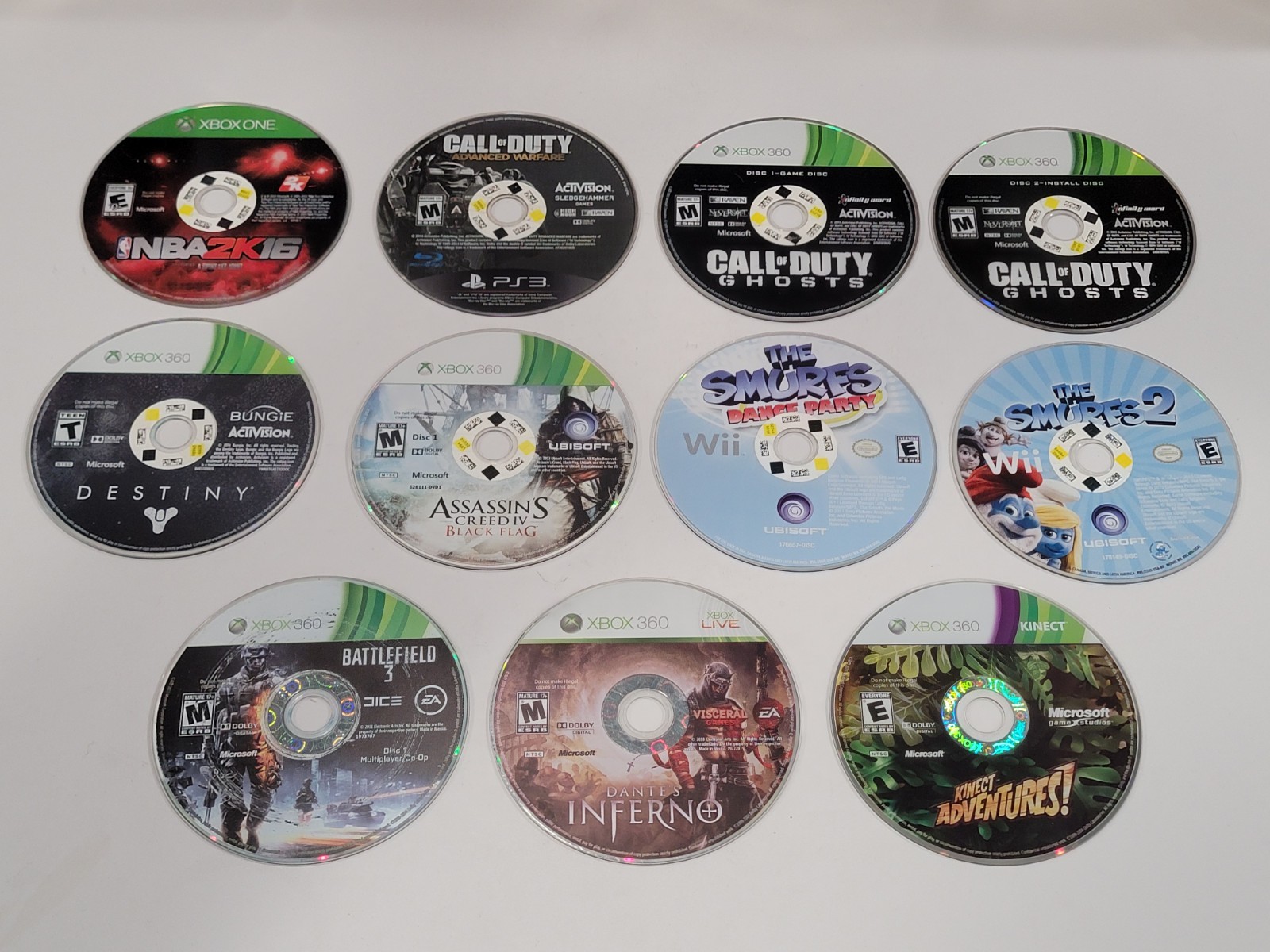 10 Loose Disc Video Game Lot – PS3, Xbox 360, Xbox One, & Wii – Smurfs, COD