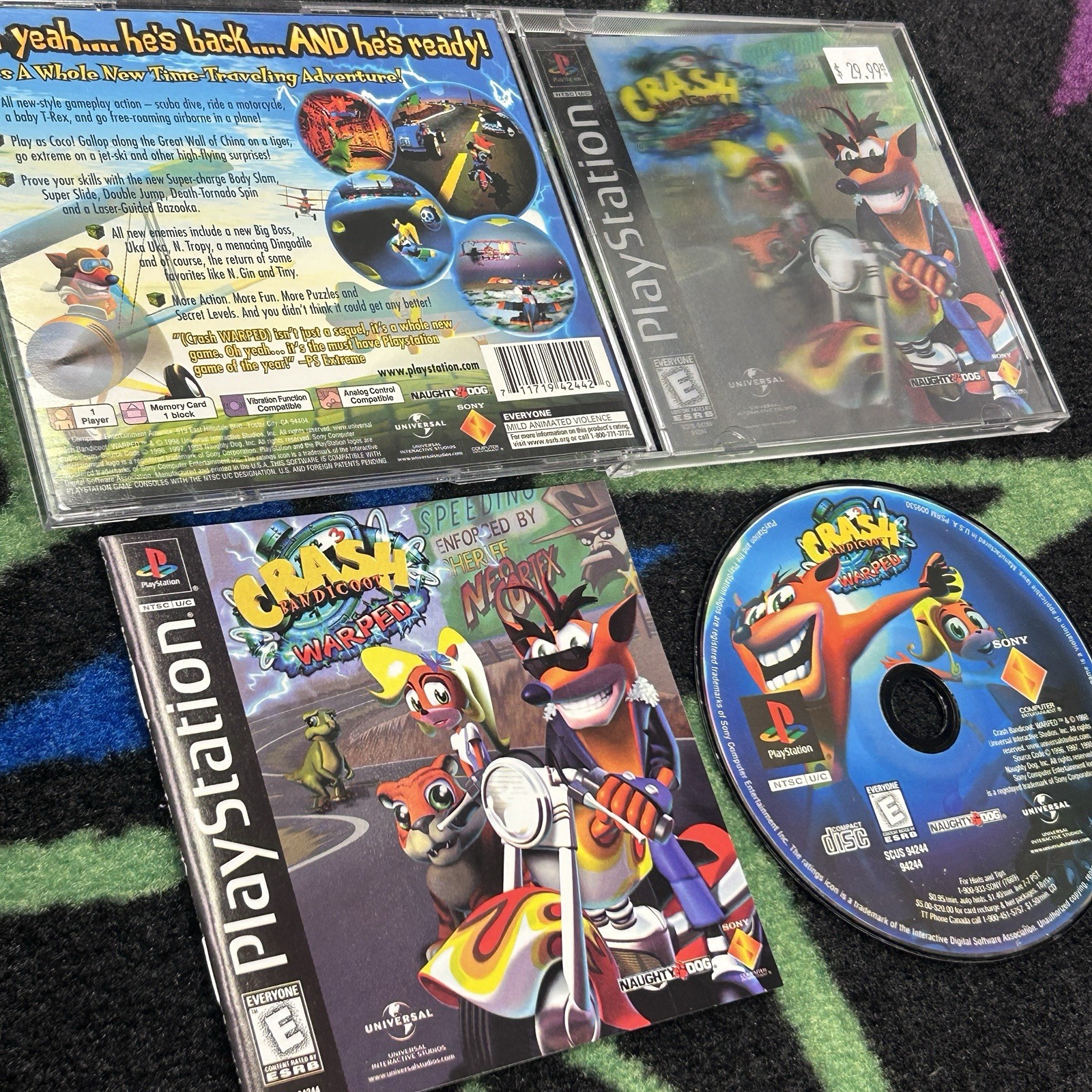 Crash Bandicoot 3 Warped (Sony PlayStation 1) Complete Holo Cover CIB authentic