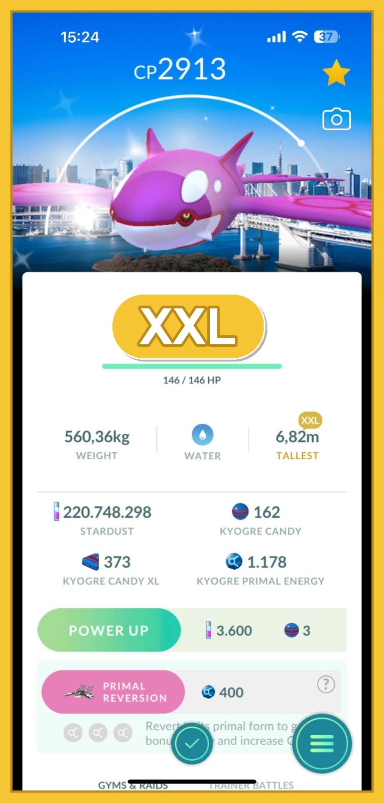 Pokémon- Shiny Kyogre Size XXL (Purified) – Background Tokyo – Instant Deliver