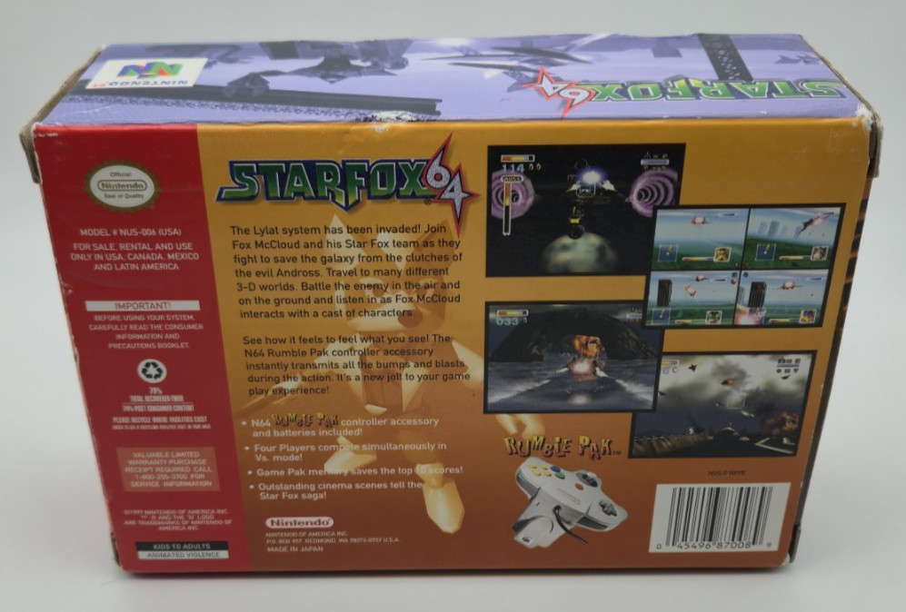 Star Fox 64 N64 Nintendo 1997 Complete in Box CIB w/ Rumble Pak Original Owner