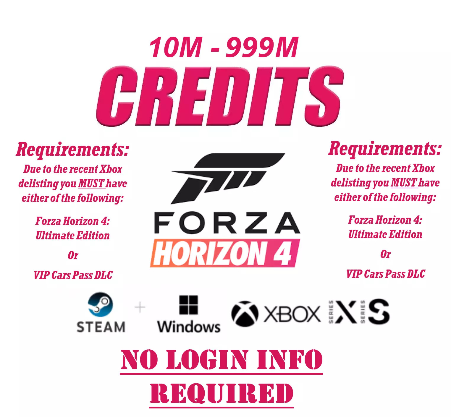 Forza Horizon 4 | 10M-999M CREDITS – 100% Safe – XBOX ONE+X|S – PC – STEAM