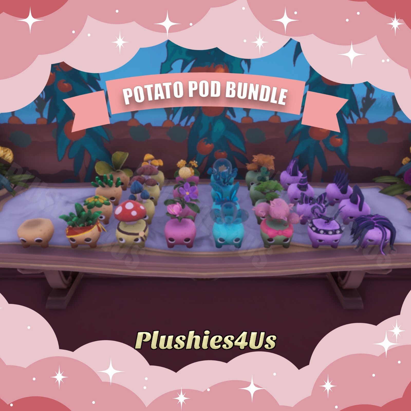 Palia Potato Pod Bundle – Palia Plushies, Prettypod, Merpod, Mushpod, Bonsai
