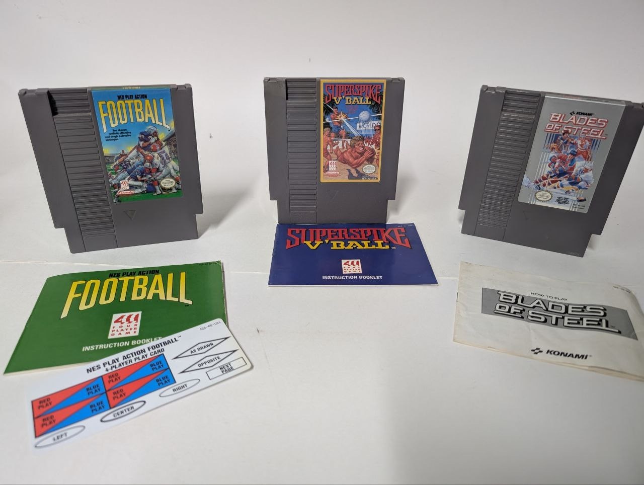 3 NES Sport Game Lot – Football , V-ball, Blades Steel With Manuals