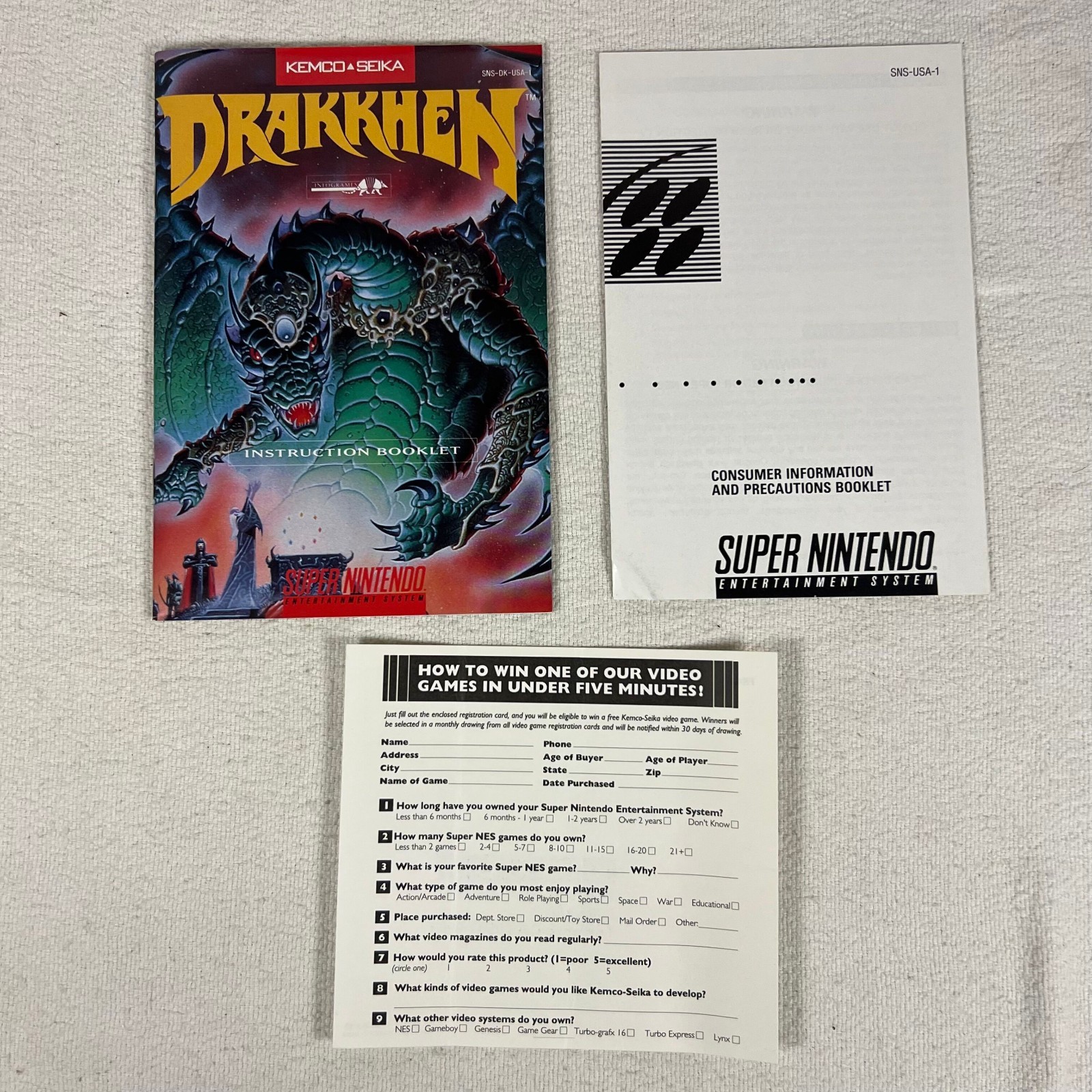 Drakkhen Super Nintendo 1991 SNES CIB Complete Manual