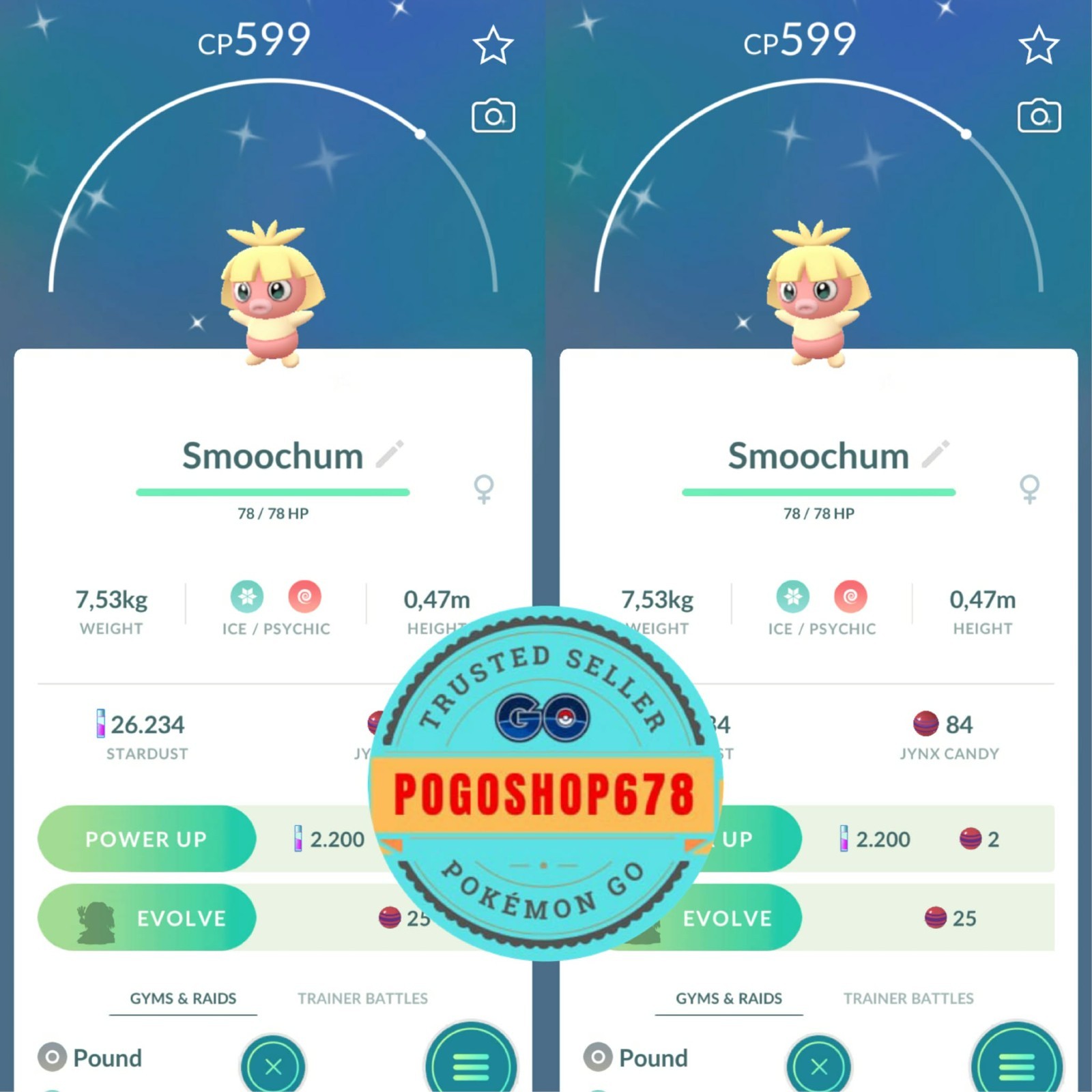Pokémon PTC Go – Shiny Smoochum ✨ Mini 80k Stardusts