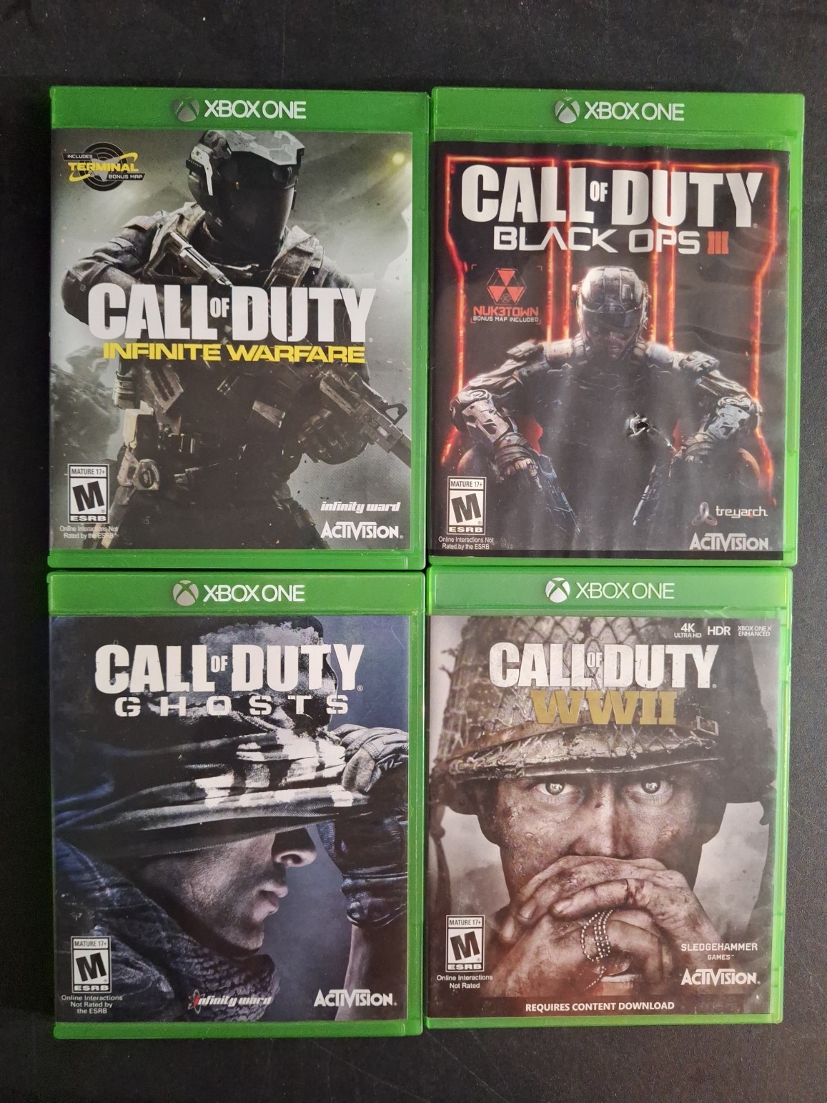 Call of Duty Infinite Warfare, Black Ops 3, Ghosts & WWII (Xbox One) 4 Game Lot