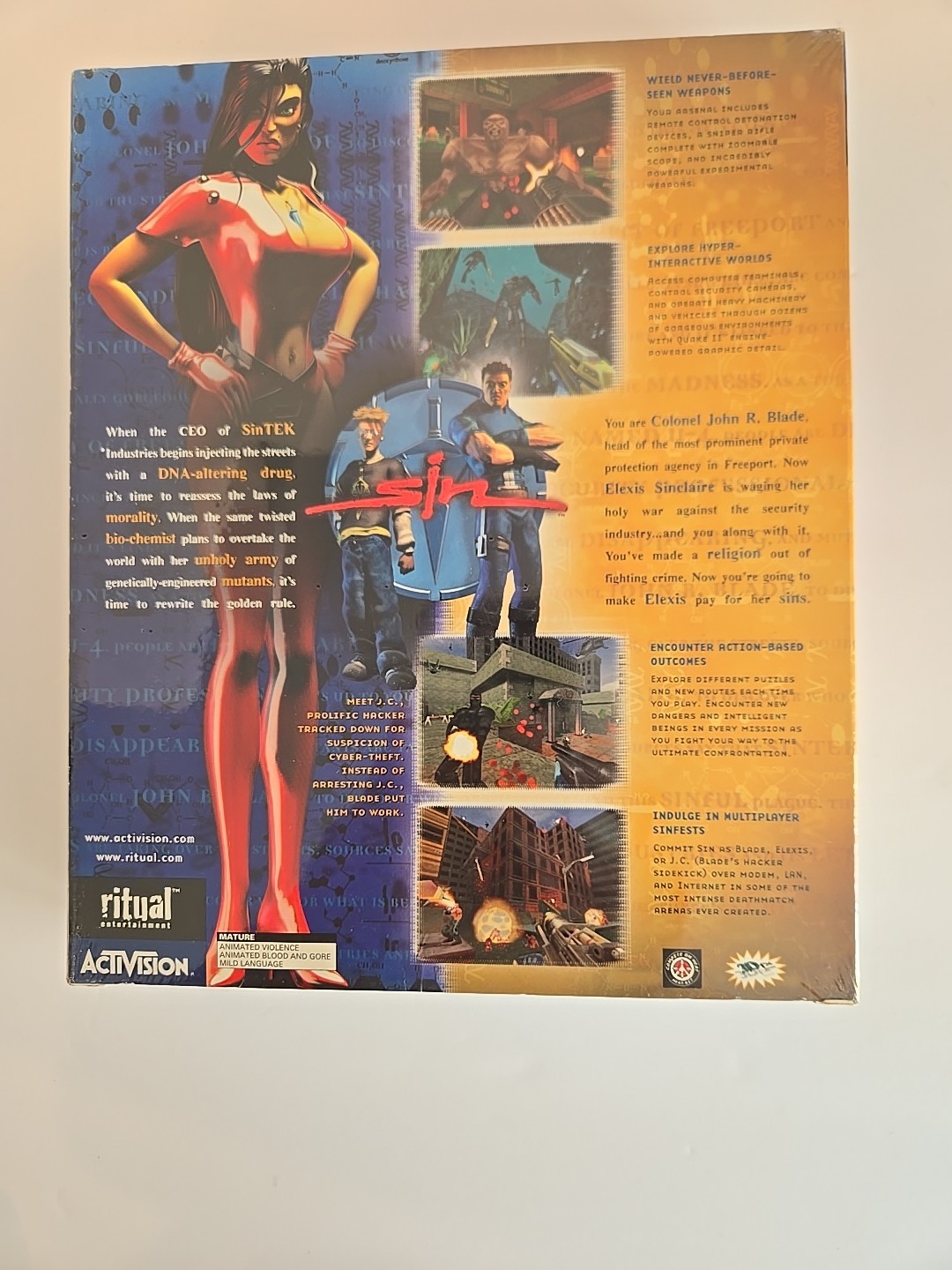 SIN Game PC CD Rom Big Box 1998 NEW SEALED Rated Mature Ritual / Activision READ