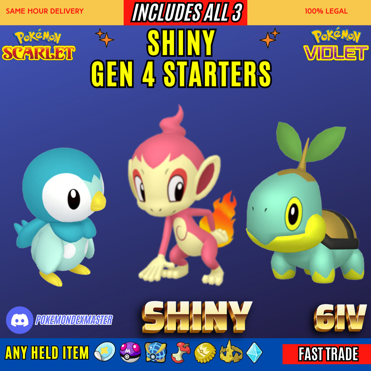 Pokemon Scarlet And Violet ✨GEN 4 SHINY STARTERS✨BUNDLE 🚀