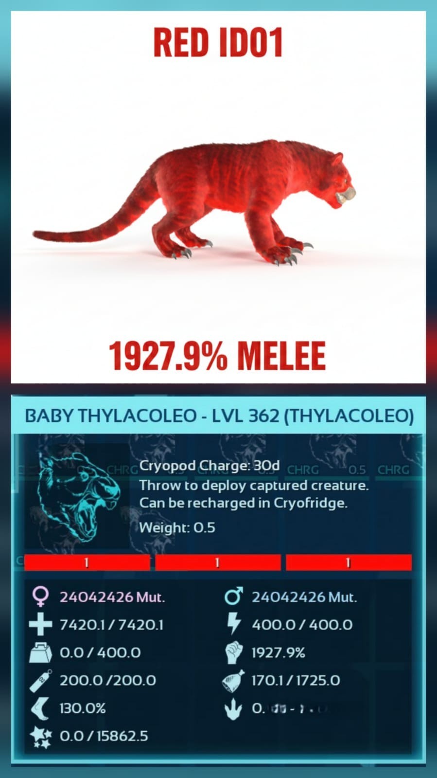 Thyla 1927.9% Melee Top status babies Ark Ascended Pve Official-Asa PC/XBOX/PS5