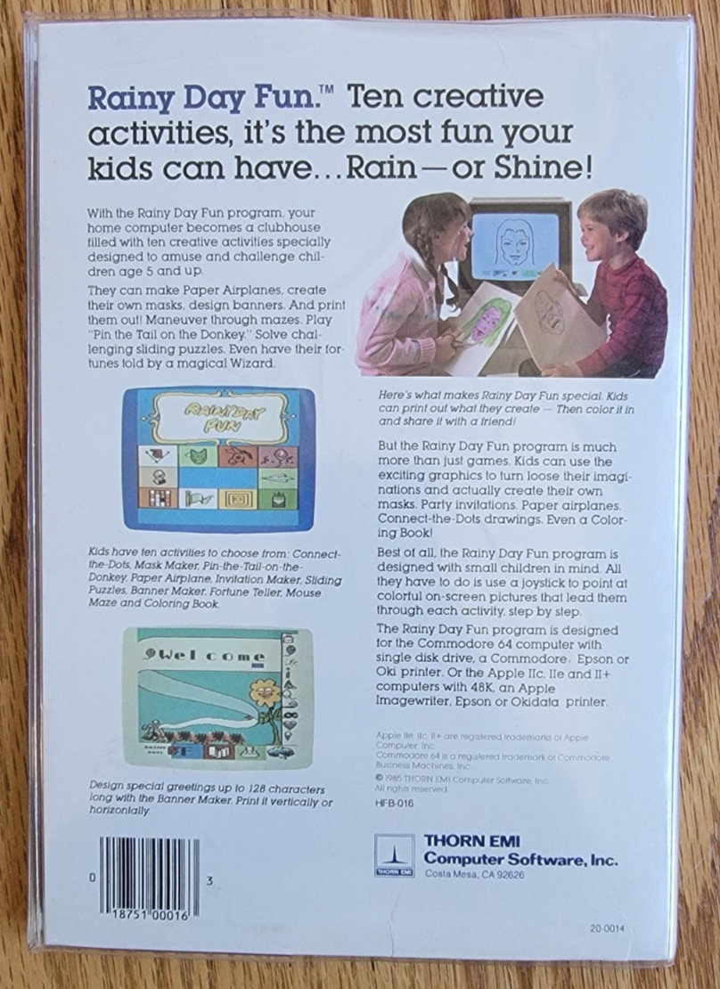 1985 Rainy Day Fun Thorn Computer Clubhouse Series Apple II 5 1/4″ Disks