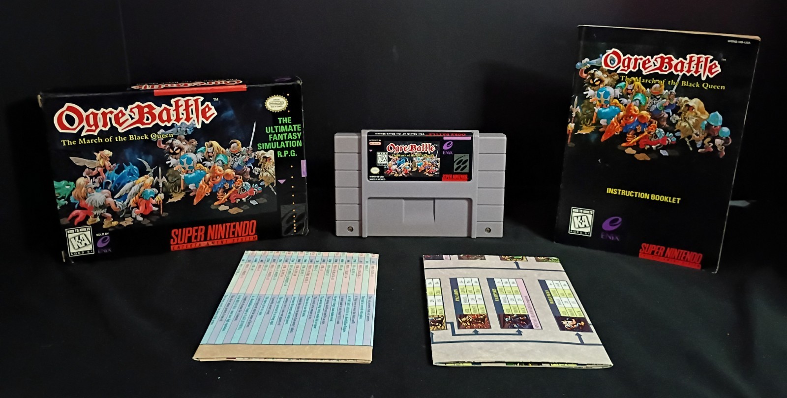 Ogre Battle: The March of the Black Queen SNES CIB w/ Both Posters