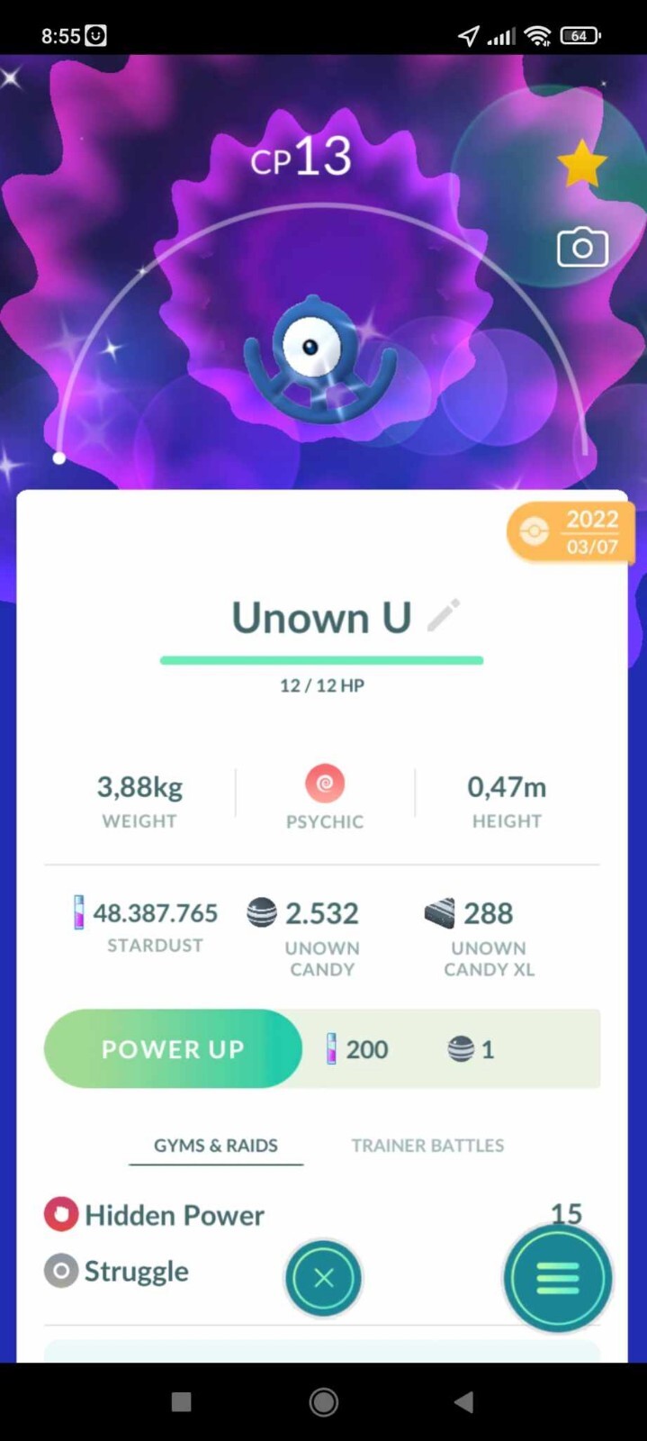 Pokemon Shiny Unown U (LV1) – TRADE Registered Shiny Unown – Read Description
