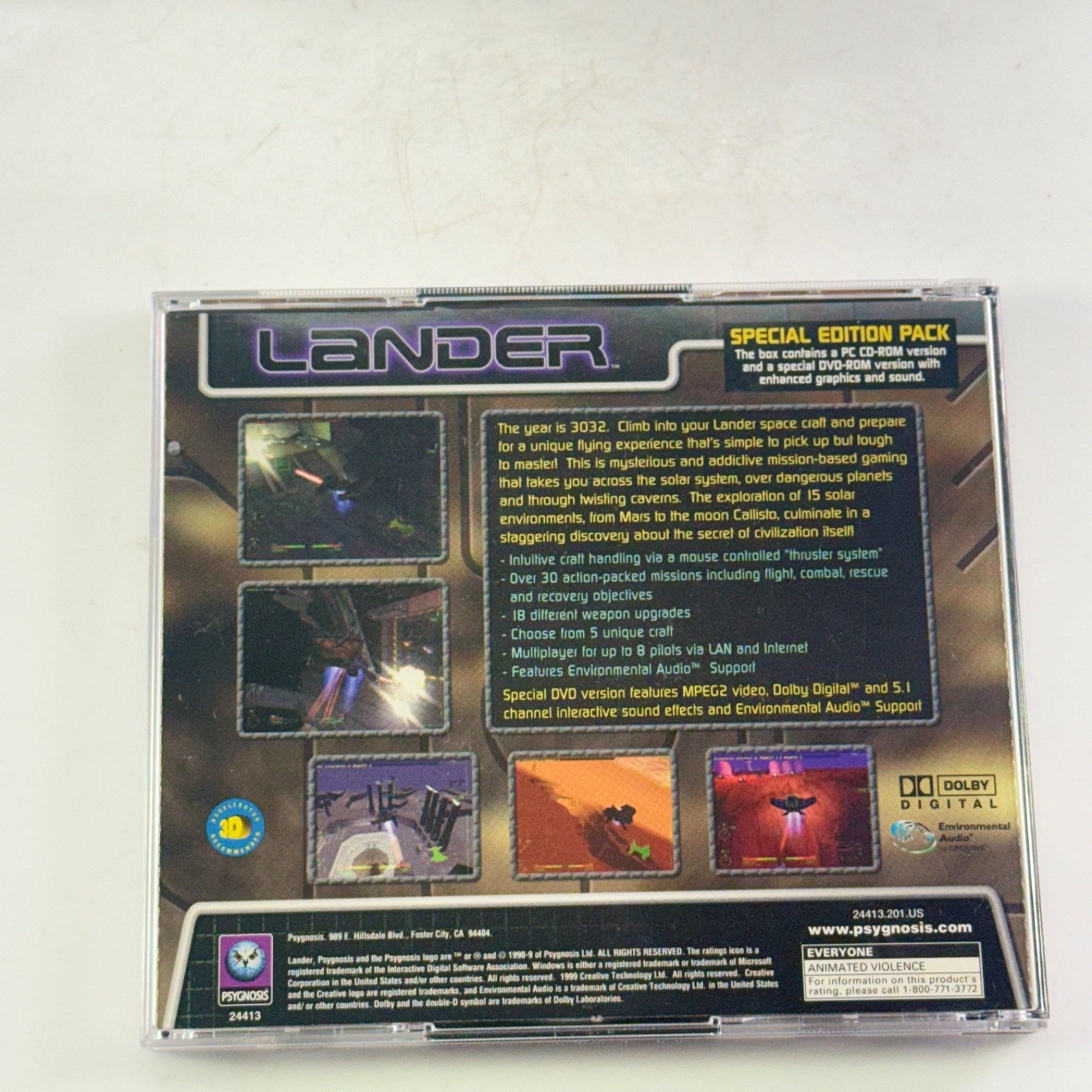 Lander PC Game Psygnosis Special Edition Big Box Windows 95 98 Vintage 2 Disc DV