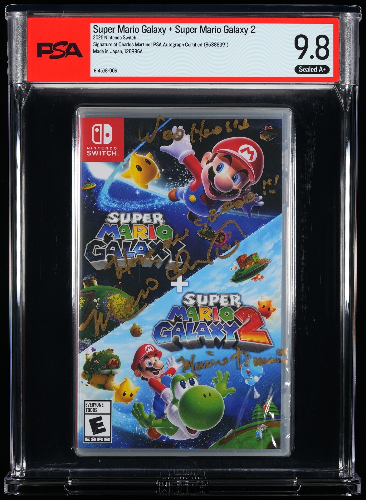 Super Mario Galaxy + Galaxy 2 Nintendo Switch PSA 9.8 A+ Charles Martinet Signed