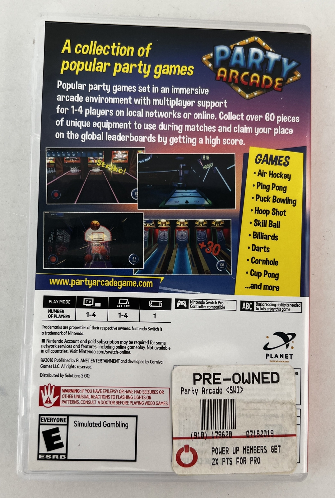 2018 Planet Entertainment Nintendo Switch Party Arcade w/ Case