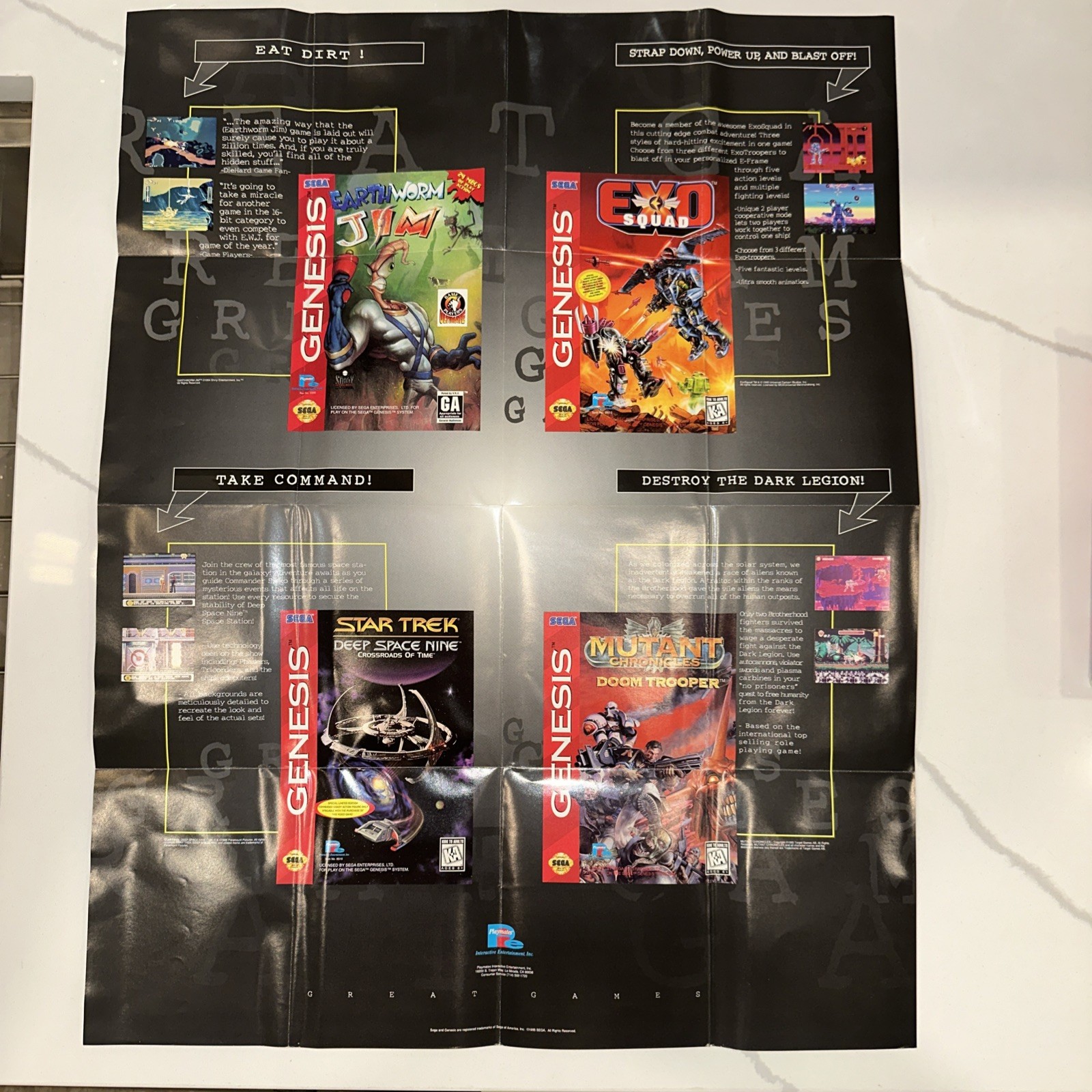 1995 Sega Genesis STAR TREK DEEP SPACE NINE BOX, Cartridge, Poster, & Reg Card
