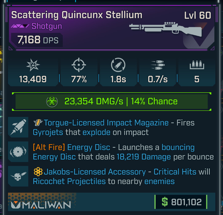 Borderlands 4 • Quincunx Stellium Shotgun Energy Disc • Lvl 60 • PS PC XB STEAM