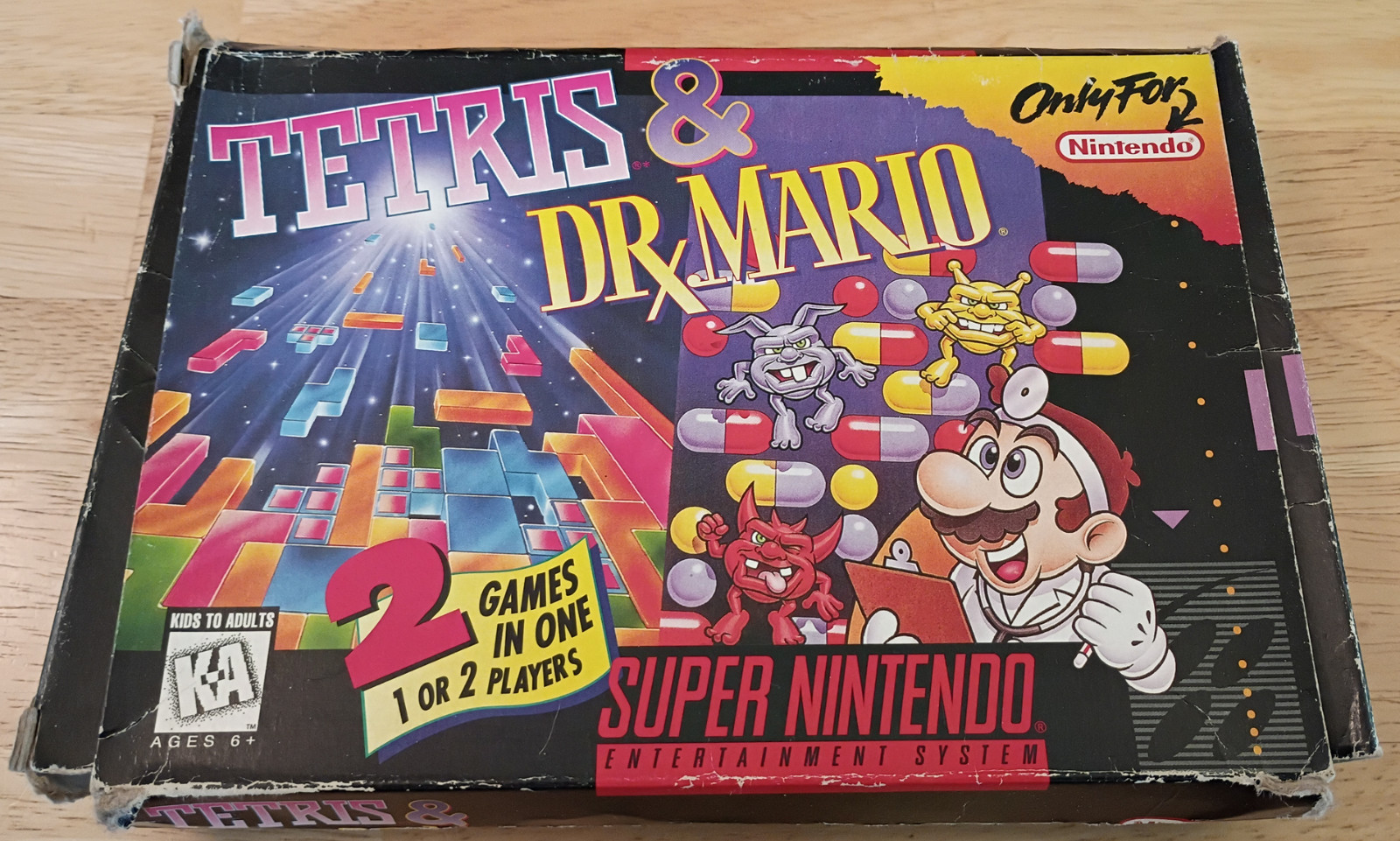SNES Tetris & Dr Mario 1994 Super Nintendo Cartridge Box Manual Free Shipping