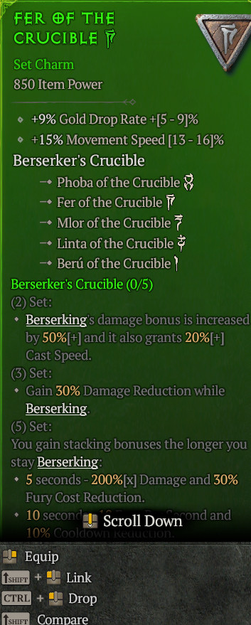 Set Charm Berserker’s Crucible Full set Diablo 4 Season 14 S14