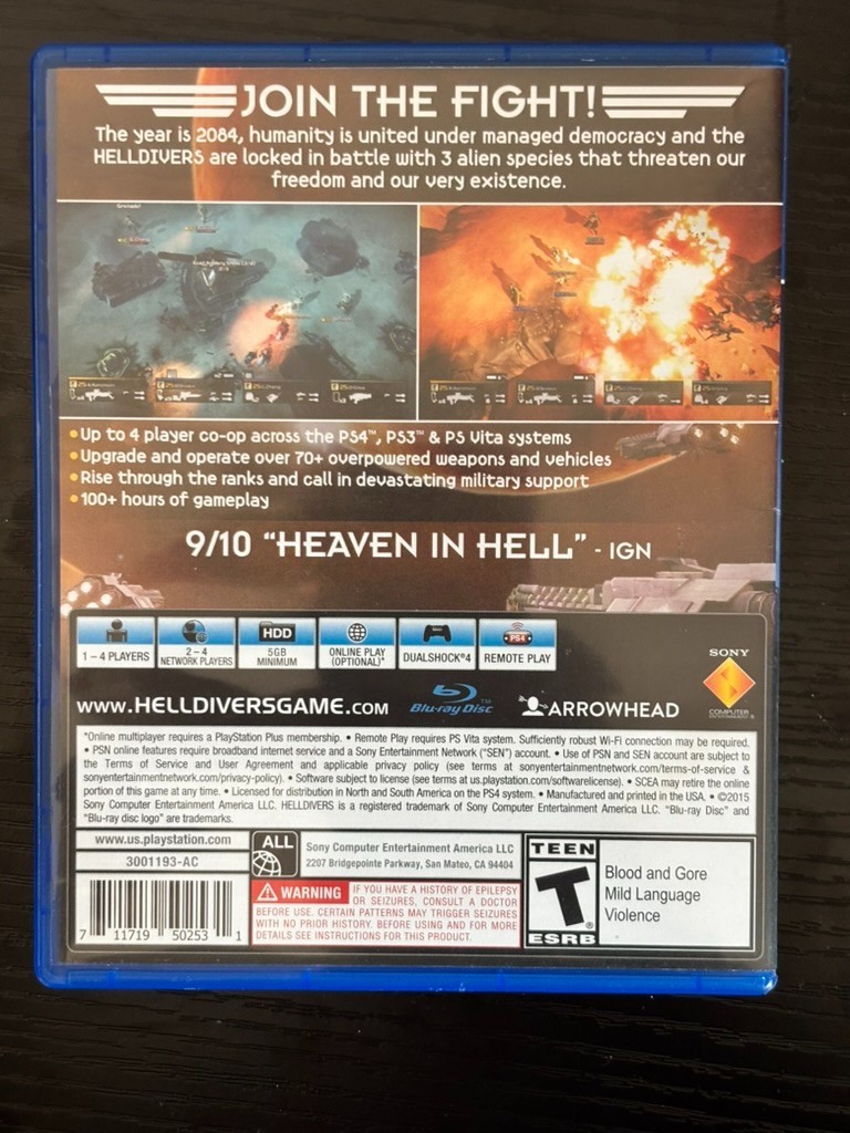 Helldivers Super-Earth Ultimate Edition PS4 Complete Tested