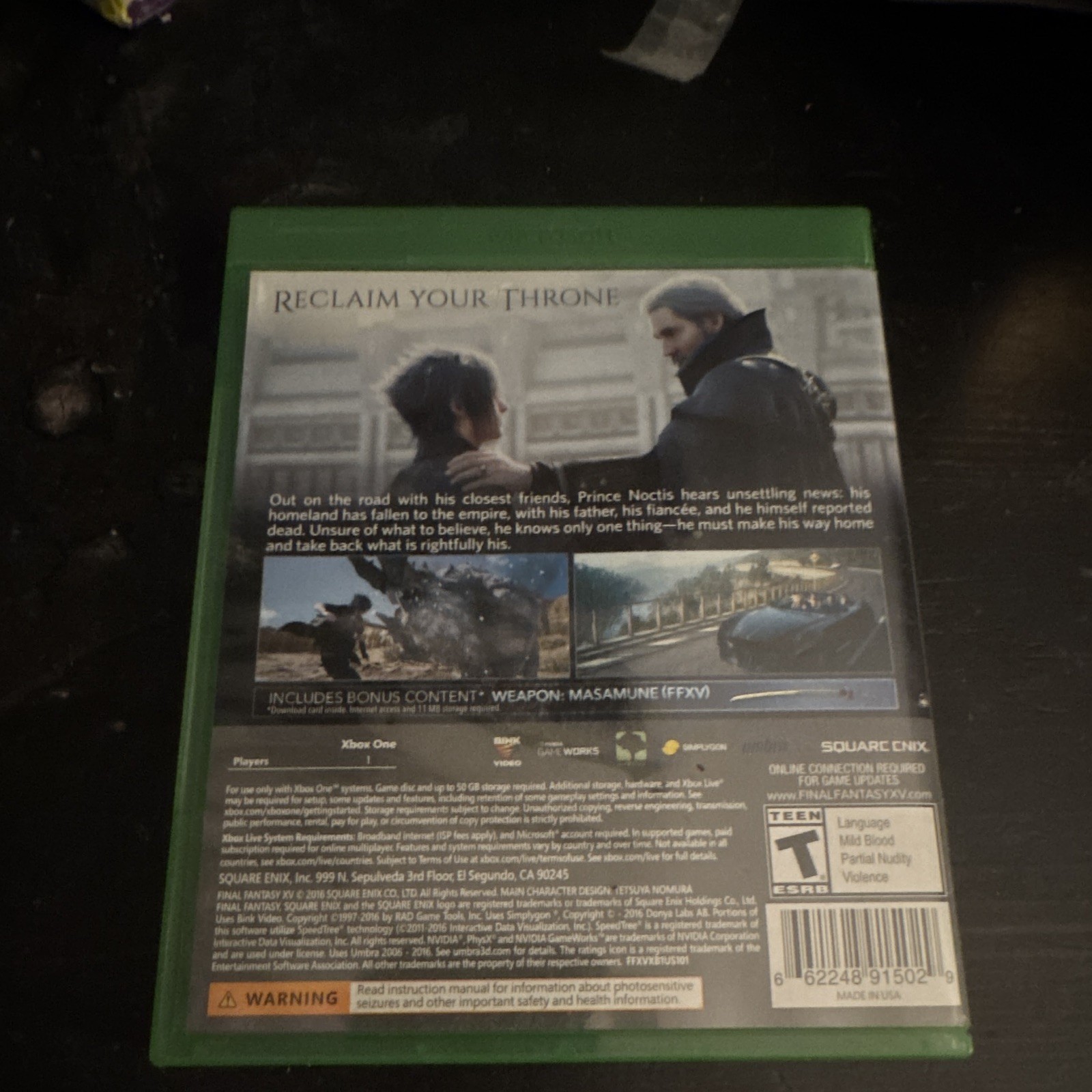 Square Enix Final Fantasy XV (Xbox One) T-Teen Day One, Case & Manual
