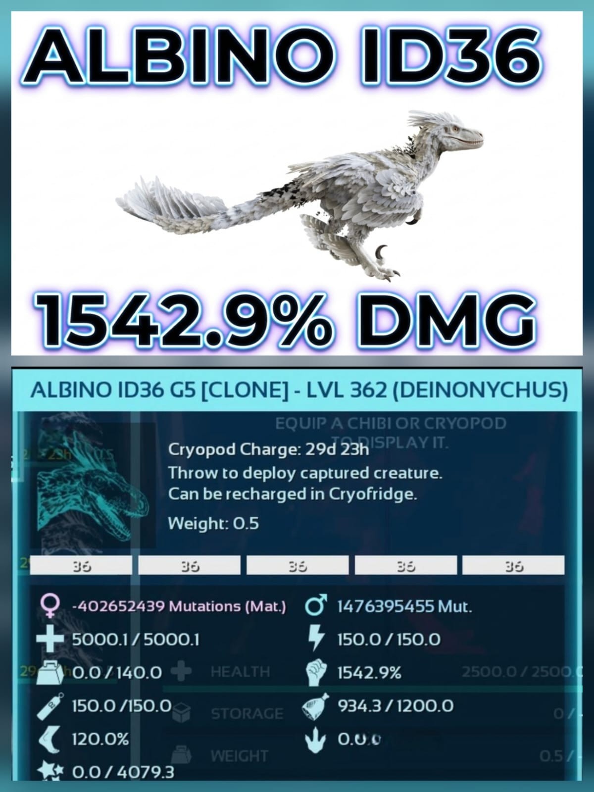 Ark Ascended Deinonychus [1542.9% Melee] Egg Pve Official PC/XBOX/PS5