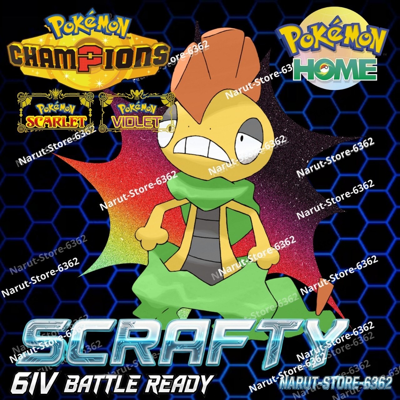 SCRAFTY 🔥6IV SHINY POKEMON HOME🔥Pokemon CHAMPIONS