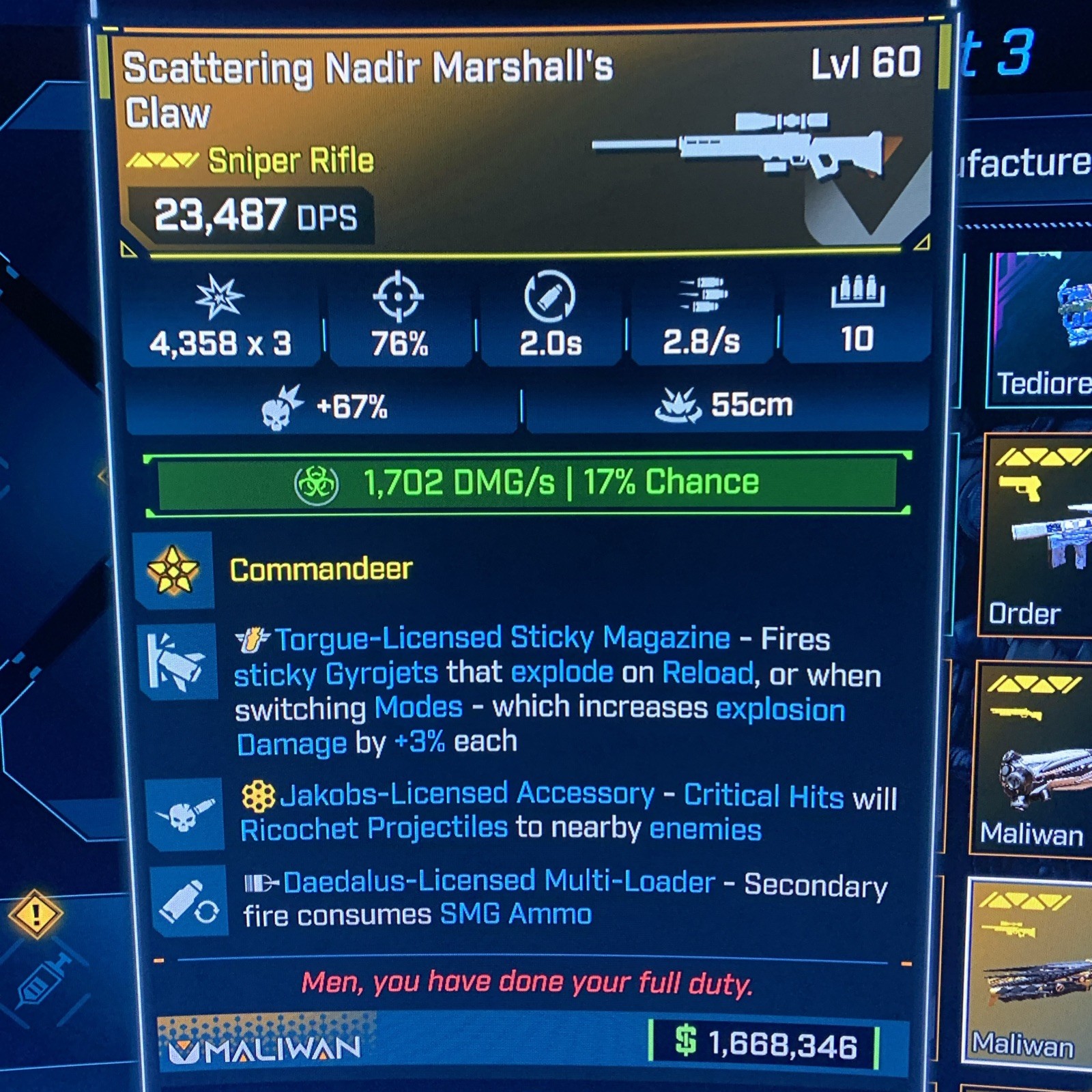 Borderlands 4⭐️LVL 60 NEW MARSHALLS CLAW STICKY/GYRO JAKOBS SMG ⭐️All PLATFORM