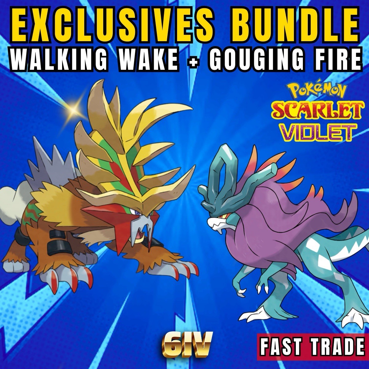 Pokemon Scarlet & Violet – ✨PARADOX✨WALKING WAKE + GOUGING FIRE ⭐️ BUNDLE 🚀