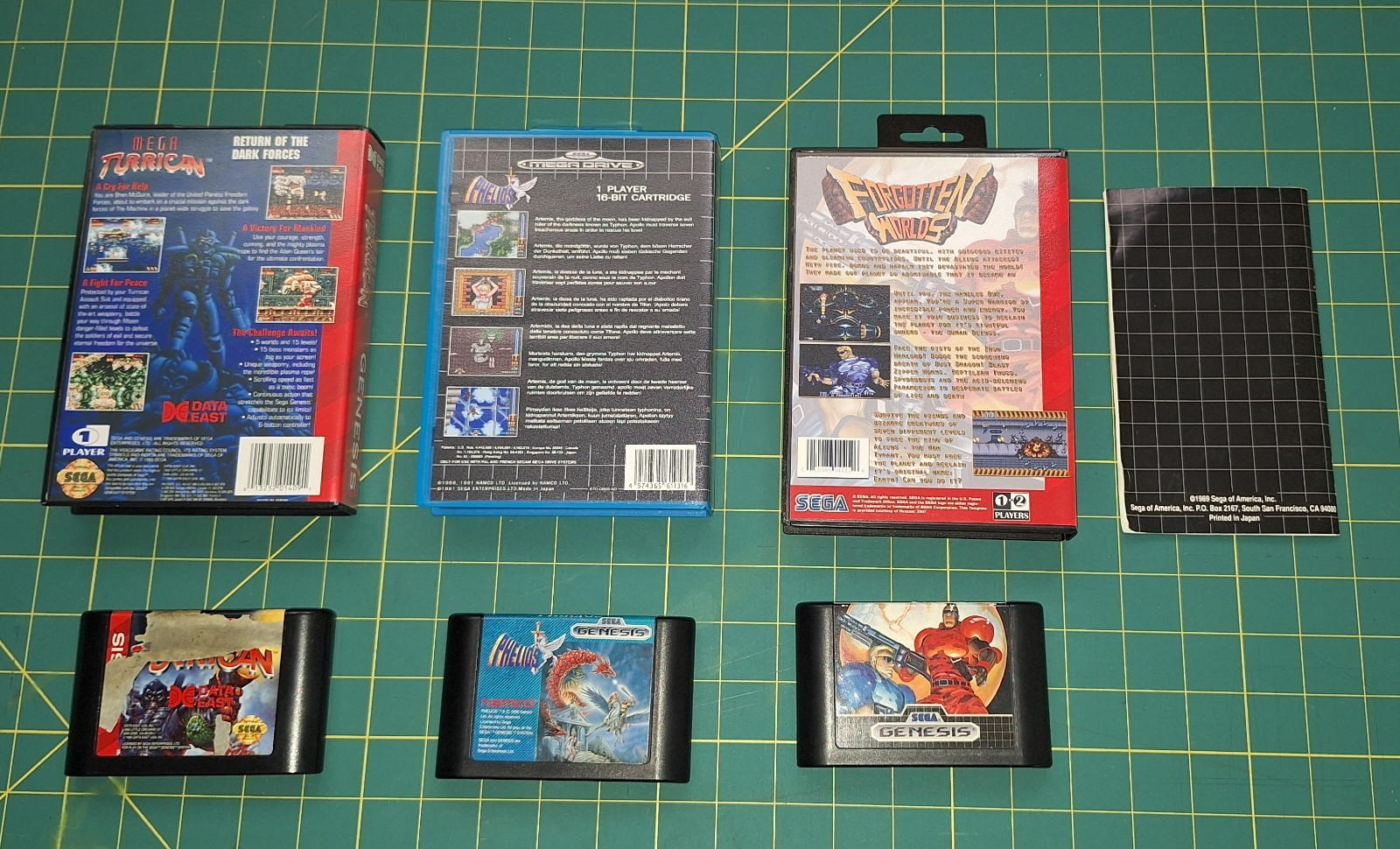 Sega Genesis Boxed 3 Game Lot Mega Turrican Phelios Forgotten Worlds Shmup