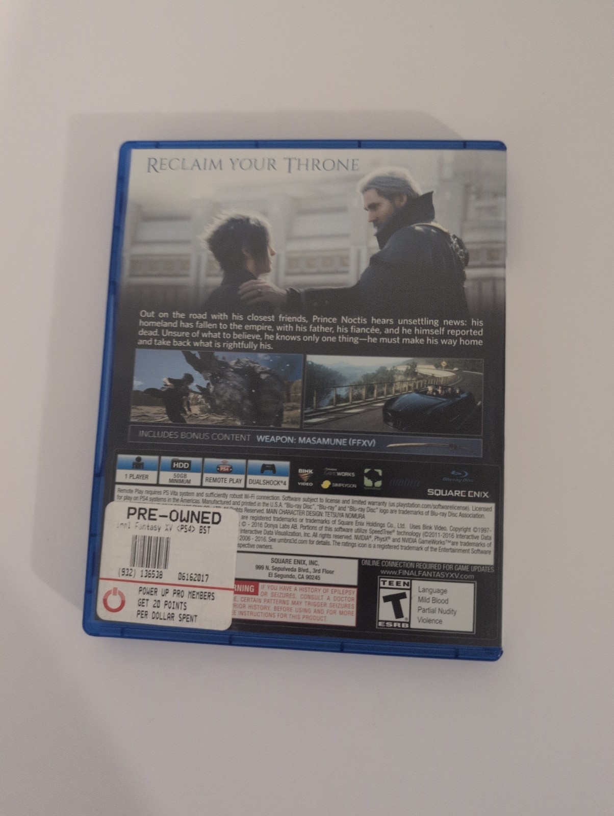 Square Enix Final Fantasy XV 15 Day One Edition PS4 Manual Included