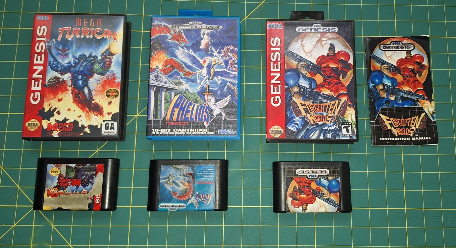 Sega Genesis Boxed 3 Game Lot Mega Turrican Phelios Forgotten Worlds Shmup