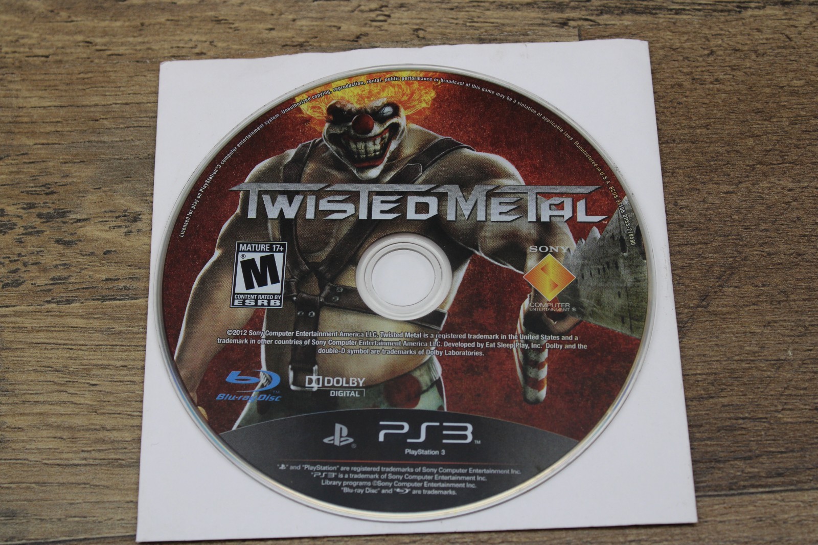 Sony Twisted Metal PS3 M Mature 2012 Video Game Tested Disc Only