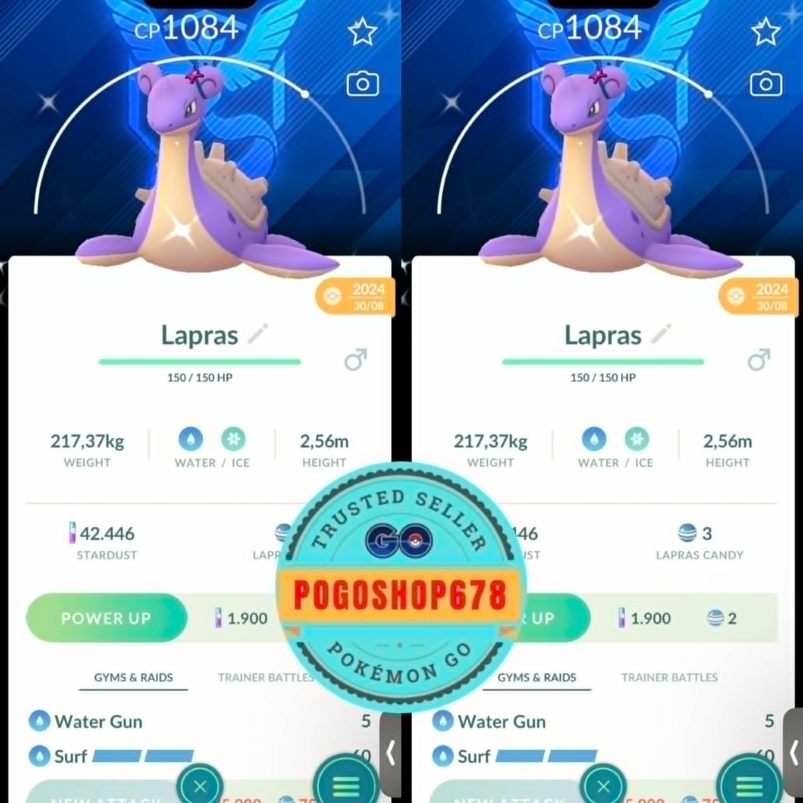 Pokémon PTC Go – Shiny Lapras with Blanche Accessory Mystic Themed Background✨