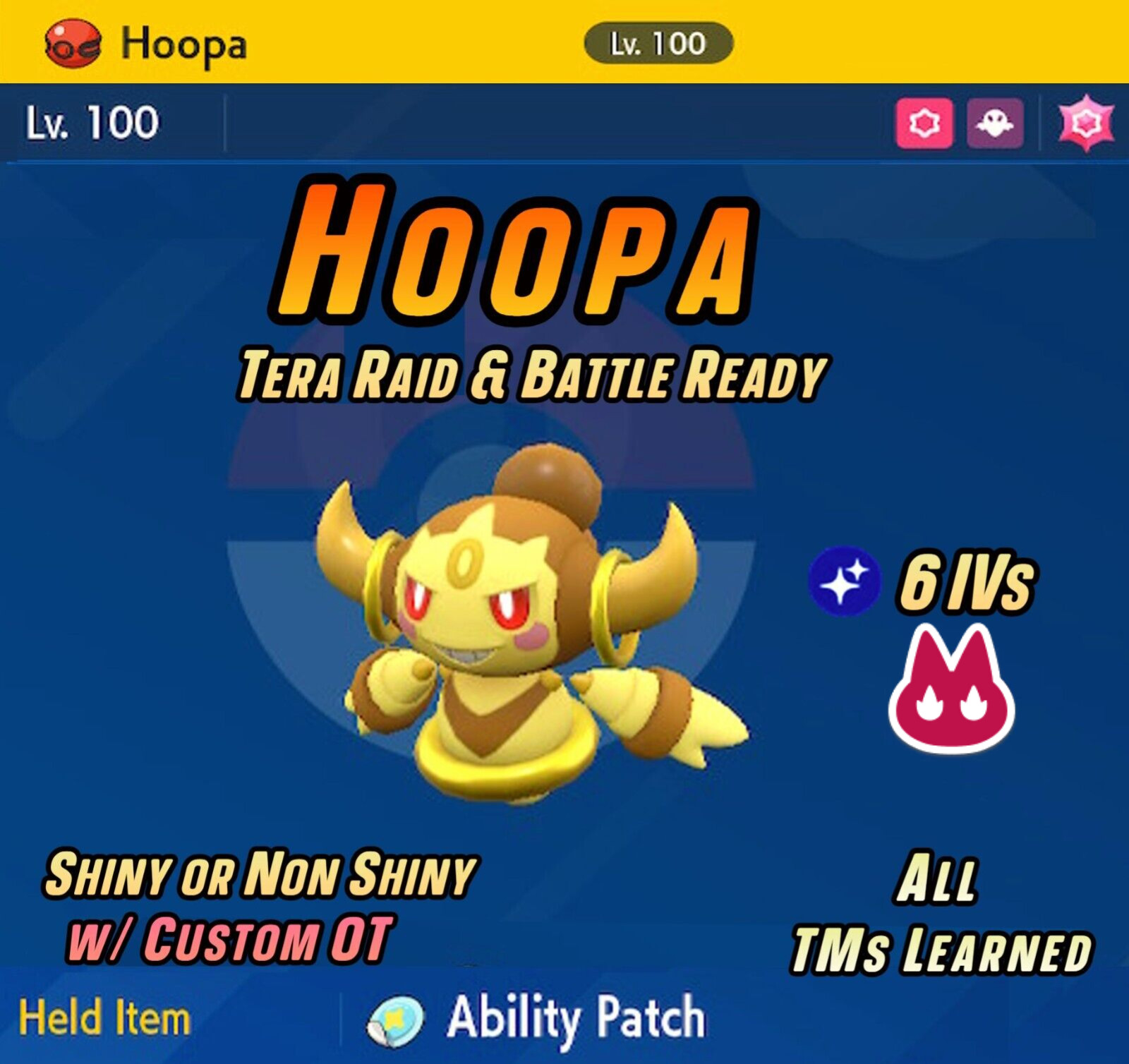 HOOPA ✨ ALPHA SHINY 6IV & EV • Custom OT ✨ Pokemon Scarlet and Violet