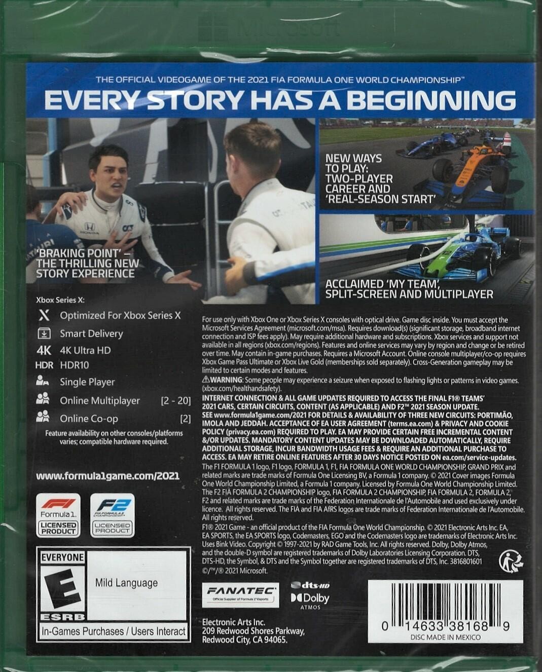 F1 2021 Xbox One/Series X (Brand New Factory Sealed US Version) Xbox One,Xbox On