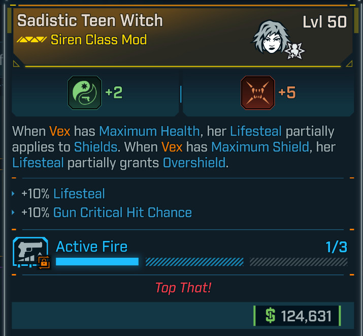 BORDERLANDS 4⭐TEEN WITCH CLASS CLASS MOD⭐VEX ⭐5 GRAVE THIRST⭐GUN CRIT HIT CHANCE