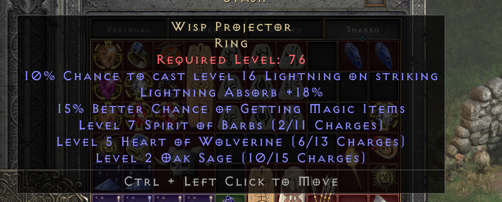 Diablo 2 Resurrected D2R – 18% Absorb Wisp Projector Ring – SC – PC – NL