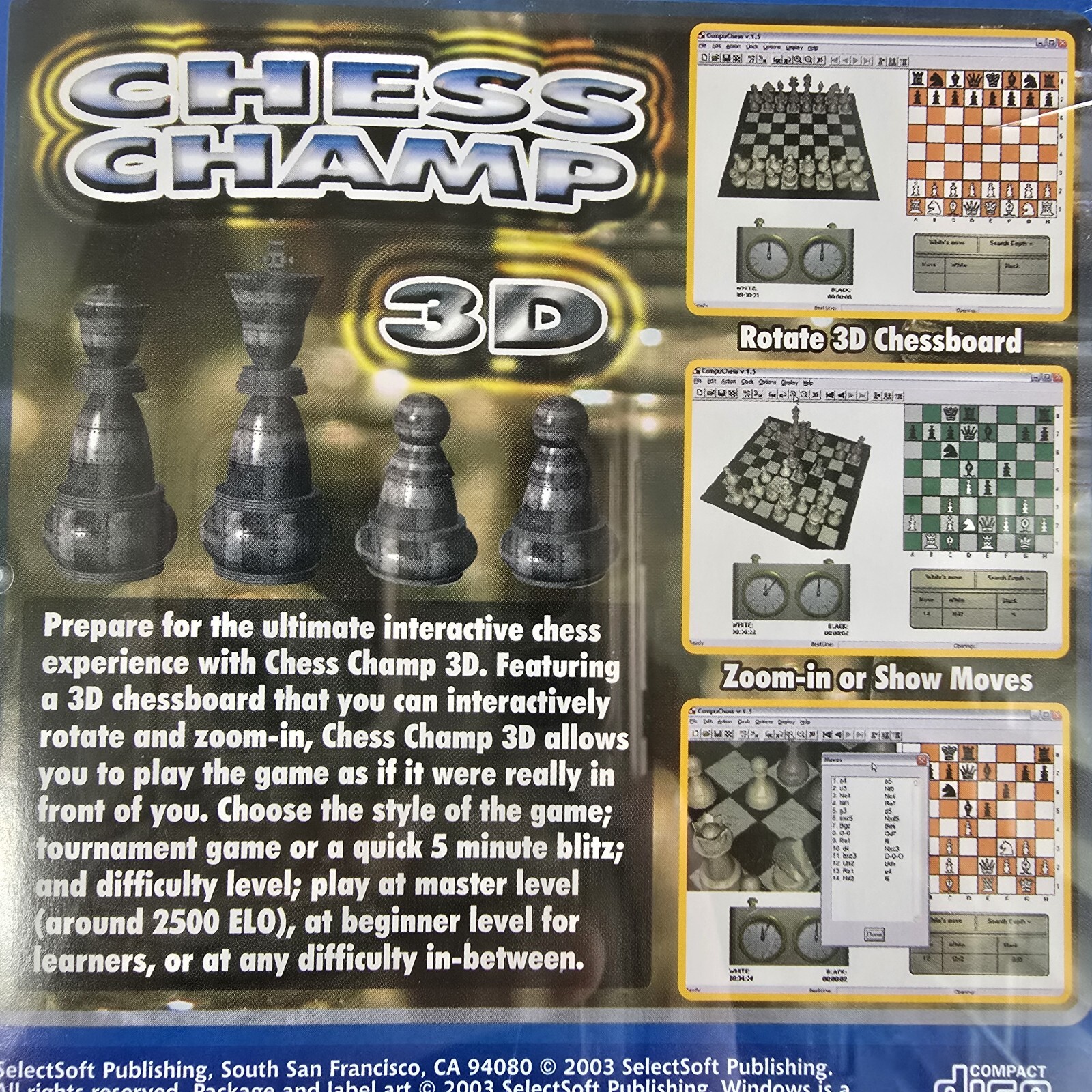 3D CHESS CHAMP PC Game By Gamesoft CD-Rom For Windows 98, XP, 2000, Me
