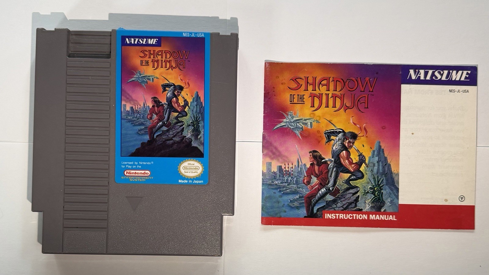 NES – Natsume Nintendo Shadow of the Ninja 1990 Game + Manual (Tested + Working)