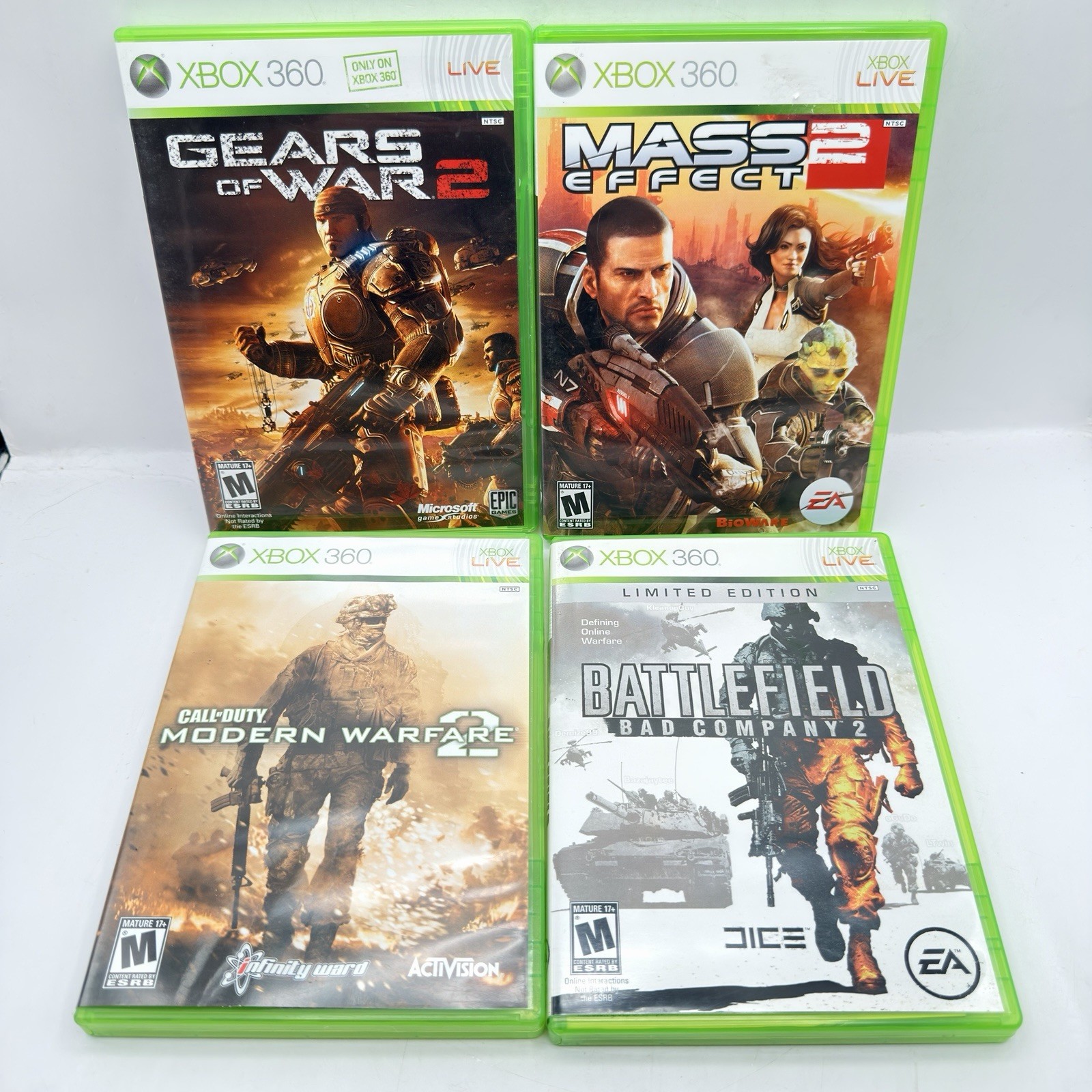 Xbox 360 Gears Of War 2 Battlefield BC2 Mass Effect 2 COD MW2 Lot Of 4 Games