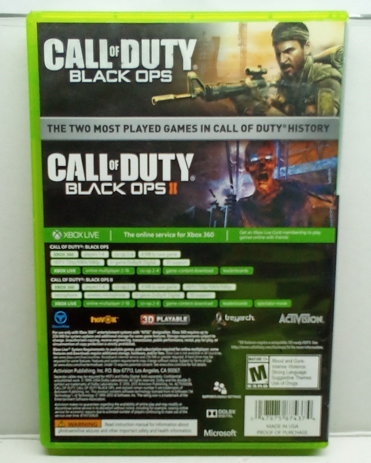 Call of Duty: Black Ops 1 & 2 (Xbox 360, 2015) Complete Tested Working Free Ship