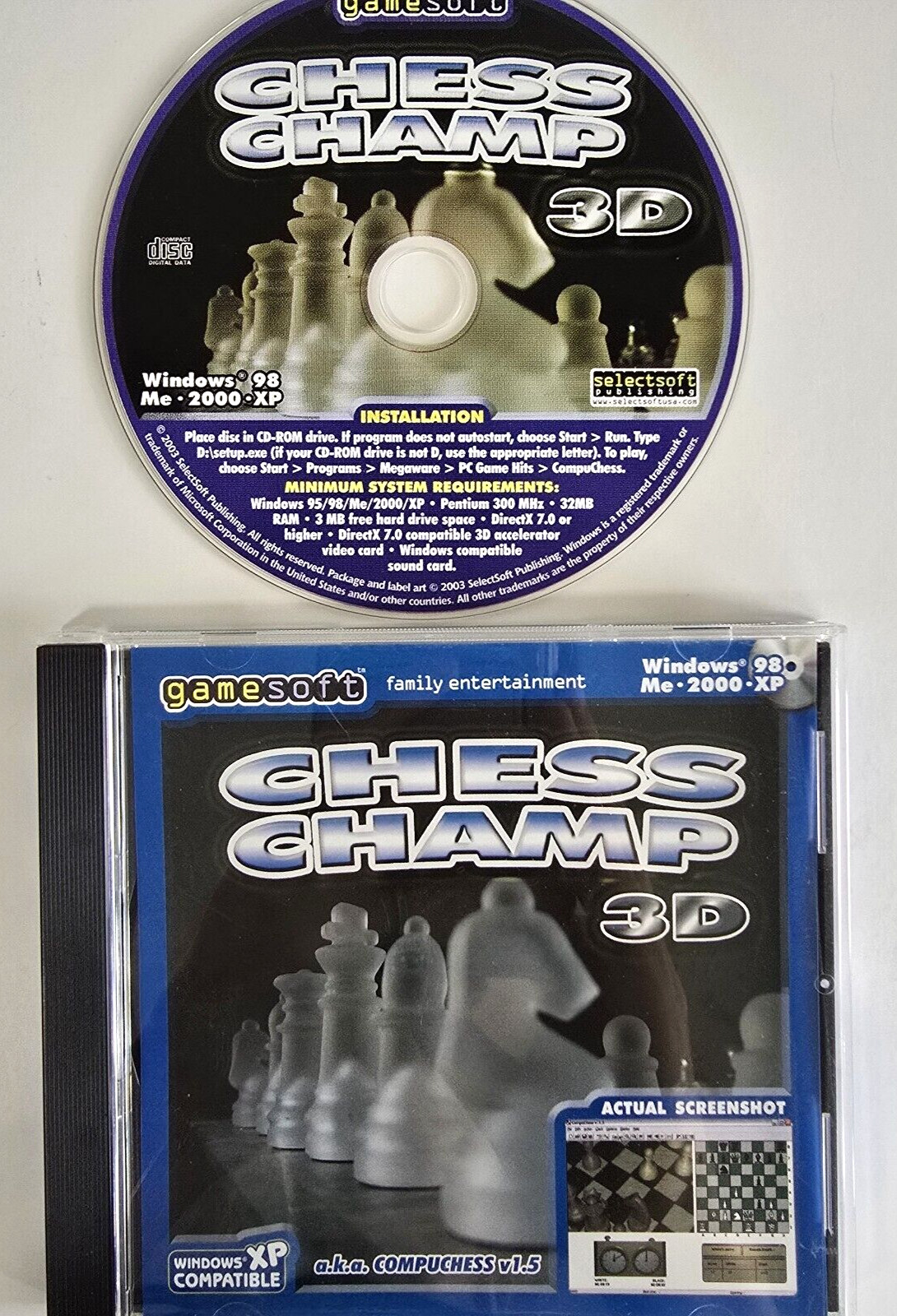 3D CHESS CHAMP PC Game By Gamesoft CD-Rom For Windows 98, XP, 2000, Me