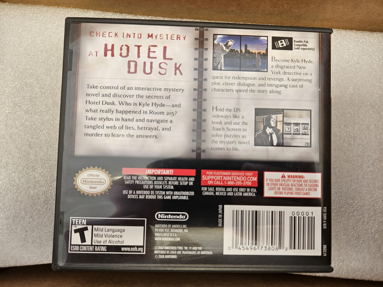 Hotel Dusk: Room 215 – Nintendo DS Game With Case And Manual