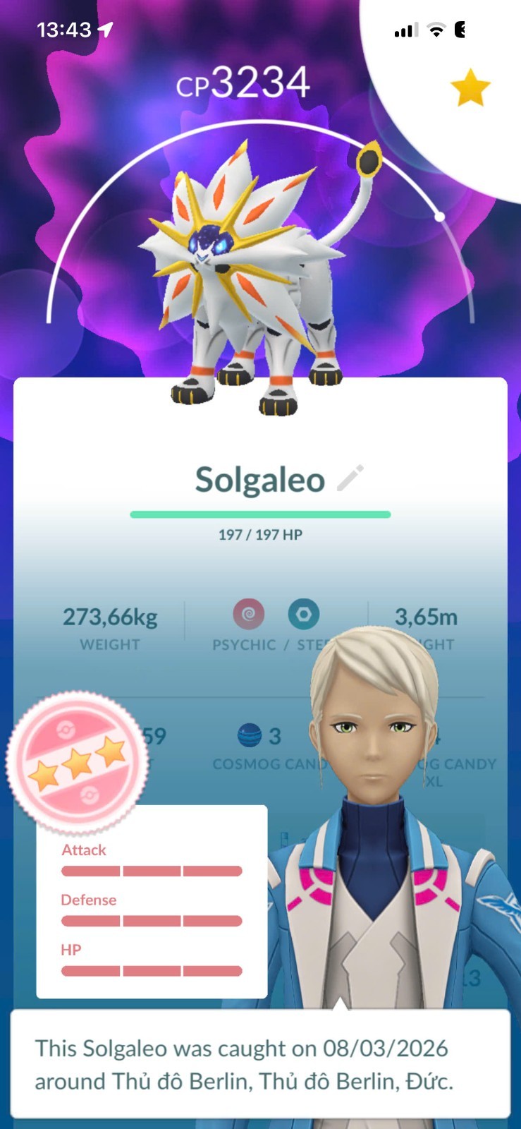 PoGo ✨ PTC A.C.C Hundo Solgaleo ✨LvL70 & Master Ball