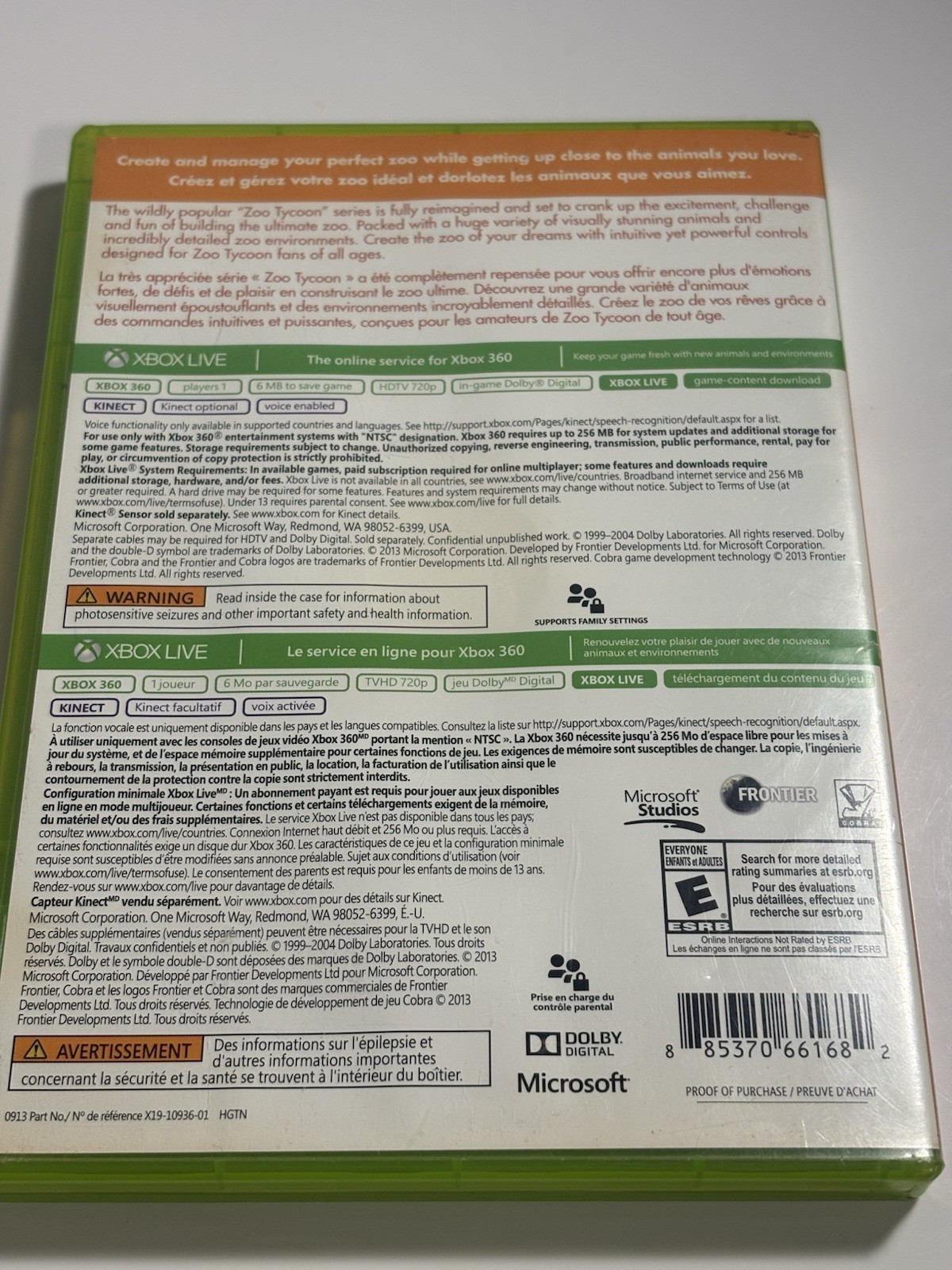 Zoo Tycoon (Microsoft Xbox 360, 2013) Game Disc and Case