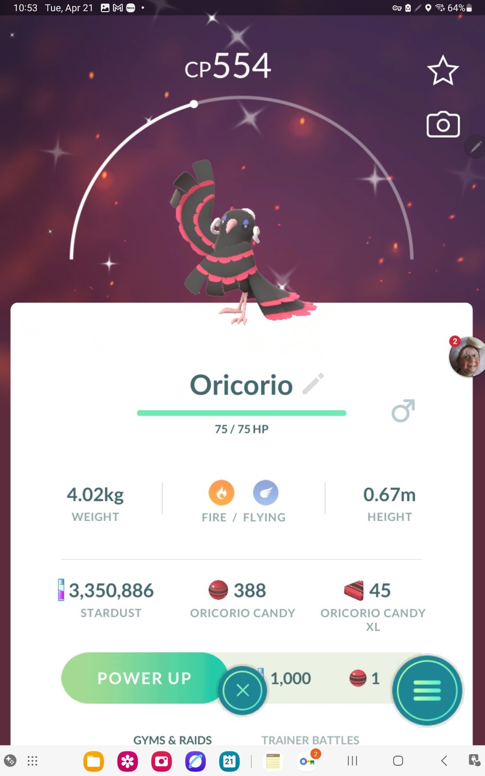 Shiny Oricoro in GO. Custom OT to Home read description
